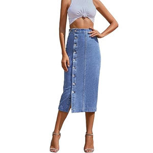 Jupe en jean blanche mi-longue pour femme, style déchiré, avec détails lacés, idéale pour les soirées, modèle OEM, très tendance - Product Image 5