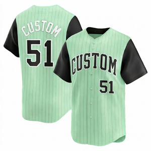 Custom Striped Baseball Jersey Breathable Polyester Full Button <b>athletic</b> training Sportswear pastel green jersey for Men adult - Product Image 1