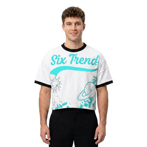 T-shirt Ringer Homme Personnalisé, Coupe Ample et Épaisse, Style Streetwear Vintage, Imprimé Graphique, Coupe Droite, Manches Courtes, en Coton - Product Image 2