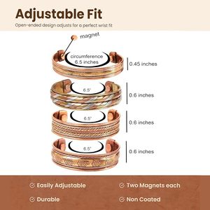 4 Pcs Pure Copper Magnetic Therapy Bracelet Set <b>Engraved</b> Floral Turtle & Tri-Tone Adjustable Cuff <b>Bangles</b> with Gift Box - Product Image 2