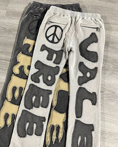 Men's Custom Distressed <b>Embroidery</b> Patch Tracksuits Street Wear Acid Wash Sweatpants And Hoodie Tracksuit <b>Set</b> For Men - Product Image 3