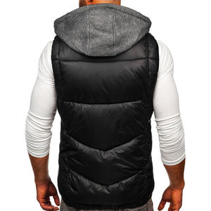 <b>Men's</b> <b>Black</b> Hooded Puffer <b>Vest</b> With Zipper Closure Casual Winter Outerwear 100% Polyester - Product Image 5