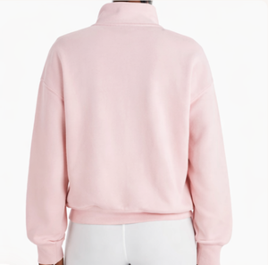 Custom Oversized <b>Stand</b> Collar 1/4 Zip Sweatshirt Solid Color <b>Drop</b> Shoulder Long Sleeve Knitted Breathable Autumn Wear Hoodies - Product Image 2