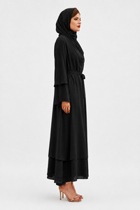 Caftan long pour femmes de qualité supérieure, en polyester et mousseline, avec ceinture, double couche, tissus doux. - Product Image 3