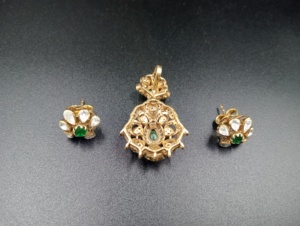 Colgante de flor chapado en oro, pendientes de cristal con piedra verde, joyería de boda, estilo clásico, conjunto de colgantes de plata, conjuntos de colgantes para mujer - Product Image 5