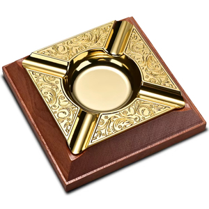 Cenicero Cuadrado de Madera para Cigarros, Bandeja de Tabaco de Metal Chapado en Oro Premium con Patrones Vintage Grabados, Accesorios para Fumar al por Mayor - Product Image 1