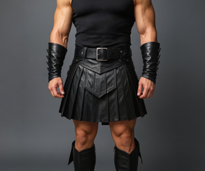 Men's Black Leather <b>Gladiator</b> Kilt Renaissance Sexy <b>Costume</b> with Belt-Eco-Friendly - Product Image 4