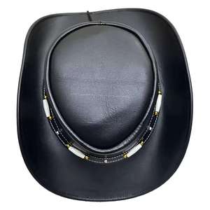 Chapeau de cowboy en cuir marron avec bande tressée et concho en laiton, unisexe, style fête en plein air, luxe, décontracté, mode, adultes, quatre saisons - Product Image 3