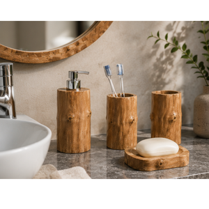 ชุดอุปกรณ์ห้องน้ำไม้สักพรีเมียม ARTERRA ที่ใส่สบู่เหลว ที่วางแปรงสีฟัน จานวางสบู่ ชุดแปรงทำความสะอาดห้องน้ำ - Product Image 6