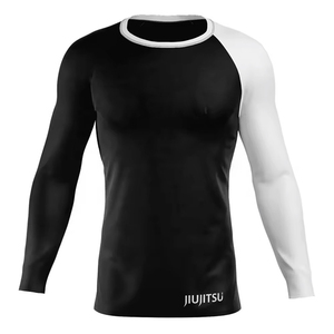 เสื้อรัดรูปแขนยาวสำหรับฝึกซ้อม NoGi BJJ MMA ศิลปะการต่อสู้สำหรับผู้ชาย ผลิตจากผ้าสแปนเด็กซ์/โพลีเอสเตอร์ สำหรับกีฬาทางน้ำ - Product Image 4