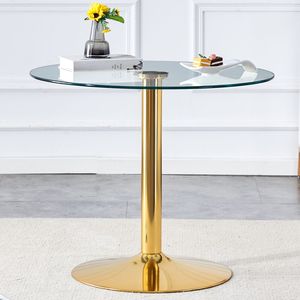 Tavolo da pranzo moderno e minimalista con piano in vetro da 35 pollici e gambe in metallo dorato per sale da pranzo e aree giorno - Product Image 2