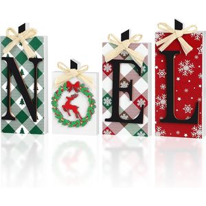 Set di 4 Decorazioni Natalizie Rustiche da Tavolo, Centrotavola Autoportante, Decorazioni in Legno per Feste Natalizie - Product Image 2