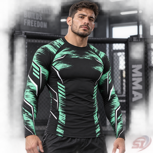 OEM Rashguard de Compression Extensible pour Hommes, Design Personnalisé, Motif Menthe Anti-statique, pour BJJ MMA, Entraînement de Grappling et Combat, Vente en Gros - Product Image 5