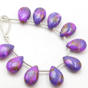 Violet cuivre Turquoise lisse larme 12X8MM fournitures en pierre en vrac faites à la main pour boucles d'oreilles et Bracelets fabrication de bijoux - Product Image 1