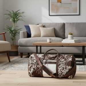 Sac de voyage en cuir de vachette véritable avec fermeture éclair, unisexe, grande capacité, pour week-end, LHDB-0103 - Product Image 3