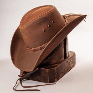 Chapeau de cowboy en cuir véritable de qualité supérieure, à large bord, style western ranch outback, avec bande tressée et sangle de mentonnière, taille personnalisée - Product Image 5