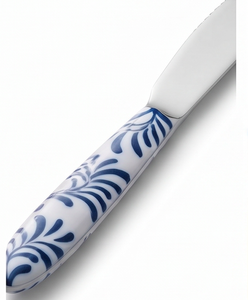 Ensemble de couverts traditionnels avec manches en céramique bleue à motifs floraux, couverts en acier inoxydable, compatibles lave-vaisselle, essentiels pour les dîners de mariage - Product Image 2