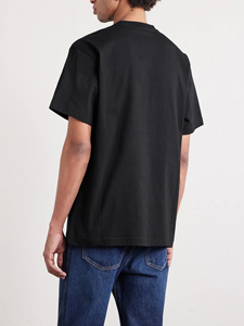 Camiseta de algodón negra para hombre, cuello redondo, corte regular, informal, manga corta, tejido de punto, color liso, diseño teñido, 100% algodón - Product Image 3