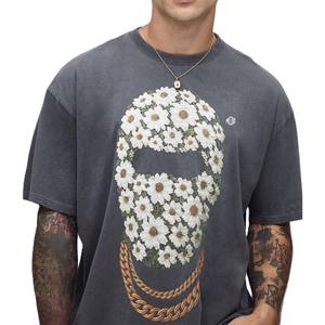 T-shirt pour homme en coton premium lavé, motif floral crâne personnalisé, fabrication OEM, production en gros sous marque privée - Product Image 3