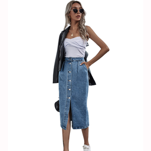 Jupe en jean taille haute à simple boutonnage, style européen et américain, tendance pour femme - Product Image 1