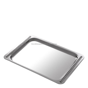 Bandeja de acero inoxidable de alta calidad con acabado pulido espejo, bandejas decorativas para servir alimentos, ideales para hoteles y eventos. - Product Image 1