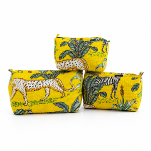 Handmade Yellow Leopard Print 3-Piece Quilted Durable Zipper Closure Cotton Cosmetic <b>Pouch</b> Set Makeup Bags Women <b>Travel</b> for - Product Image 6