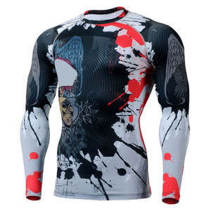 เสื้อรัดกล้ามเนื้อสำหรับผู้ชาย แขนยาว สีขาว ลายกราฟิกไฟสีแดง เสื้อสำหรับออกกำลังกาย ฟิตเนส เทรนนิ่ง ประสิทธิภาพสูง ชุดกีฬา - Product Image 2