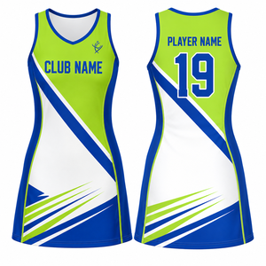 Maillot de netball sans manches personnalisé pour femme, vert, bleu, blanc, impression par transfert thermique, respirant, 100 % polyester, uniforme adulte - Product Image 1