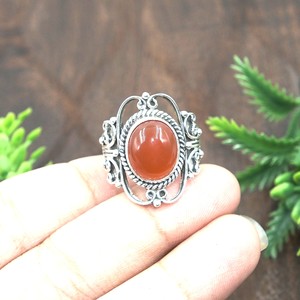 Handmade 925 Sterling Silver Carnelian <b>Ring</b> Vintage Oval Gemstone <b>Adjustable</b> <b>Ring</b> Boho Ethnic Statement Jewelry for Men Women - Product Image 6