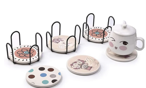 Round Coaster Holder With Black Metal <b>Frame</b> Yellow <b>Pink</b> Blue Coasters Kitchen Storage Rack Desktop Organizer - Product Image 3