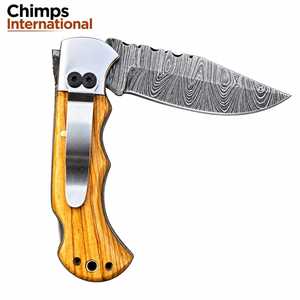 Couteau pliant artisanal pour la chasse et le camping, lame en acier Damas, manche en bois d'olivier - ODM/OEM personnalisable, couteau tactique de survie en plein air - Product Image 3
