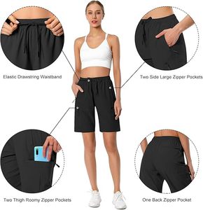 Shorts cargo pour femmes, taille haute, cordon élastique, séchage rapide, coupe ample, couleur unie, décontracté, pour l'extérieur - Product Image 6