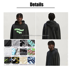 Vente en gros de sweats à capuche pour hommes impression bouffante personnalisée épaules tombantes streetwear 100% coton col rond lourd 500gsm sweats à capuche pour homme - Product Image 6