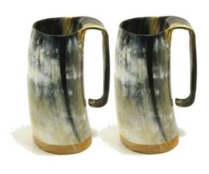 Mug à boire en corne de viking sur mesure, corne de bœuf de haute qualité avec base en bois, couvercle durable en acier inoxydable de qualité alimentaire, café - Product Image 1