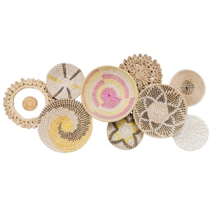 Decoración de cesta de pared redonda Bohemia hecha a mano con algas marinas y materiales de ratán estilo clásico para sala de estar de granja - Product Image 2