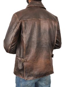 Made to Measure Genuine Leather Men's Winter Vintage Brown Bomber Jacket <b>Stand</b> Collar Eco-Friendly Waterproof Reversible - Product Image 2