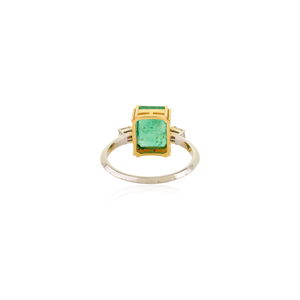Anillo de Oro Sólido de 18K de Dos Tonos con Esmeralda y Diamante de Doble Engaste, Gema Grande Preciosa, Joyería de Venta Caliente a Precio Mayorista - Product Image 6