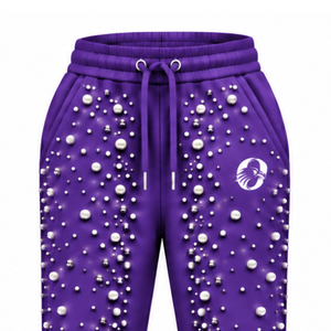 Pantalones Jogger con Cuentas de Perlas Moradas para Mujer, Pantalones Deportivos con Cordón Ajustable, Ropa Casual de Lujo, Pantalones de Felpa - Product Image 3