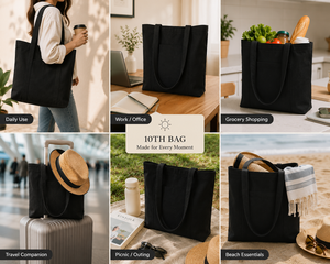 Sac fourre-tout minimaliste en toile noire avec broderie soleil, design uni, idéal pour le shopping en toutes saisons - Product Image 3