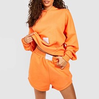 Ensemble sweat-shirt à capuche et short pour femme, couleur personnalisée, manches longues, coupe régulière, décontracté, couleur unie, en molleton tricoté respirant