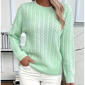 Suéter Casual Holgado de Manga Larga para Mujer, Tejido de Cable, Color Liso, Anti-Pilling, Anti-Arrugas, Suave - Product Image 2