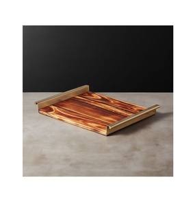 Plateau de service rectangulaire en bois massif fait main, grand format, pour table basse, ottoman, service et présentation décorative - Product Image 1