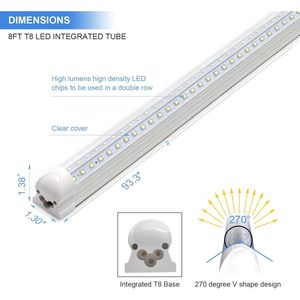 Lot de 10 tubes LED T8 intégrés de 8 pieds 90W 6500K 12000LM à haut rendement, luminaires de magasin transparents en forme de V, barre LED - Product Image 4