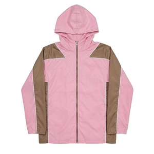 Wholesales Custom Logo Pink Brown Panels Men's 100% Polyester Knitted <b>Wind</b> <b>Breaker</b> Sets Trousers Summer Quick Dry Stylish - Product Image 2