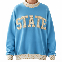 Sweat-shirt personnalisé brodé à col montant avec applique d'état, en molleton de coton à pois, pull décontracté à col rond ou col montant, style universitaire