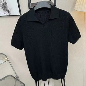 Camiseta con Logotipo Personalizado, Algodón Jacquard, Punto Piña, Corte Ajustado, Patrón Sólido, Suéter Tejido, OEM, Texturizado, para Hombre - Product Image 6