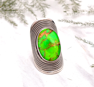 Green <b>Turquoise</b> Gemstone Vintage <b>Ring</b> 925 Silver Handmade Designer <b>Ring</b> For Her - Product Image 4