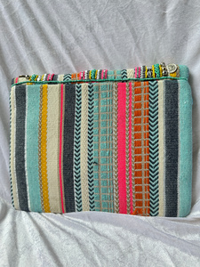 Pochette colorée en tissu tribal, sac à main brodé avec pompon, miroir et perles, motif bohème, sac à main en tissu tissé, sac de soirée tendance - Product Image 5