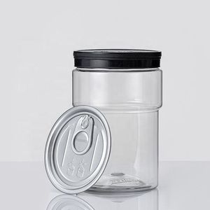 Clear PET Round <b>Plastic</b> <b>Jar</b> <b>with</b> Easy Open Pull Ring <b>Lid</b> for Candy Coffee Beans Dry Food Vietnam Factory Manufacturer - Product Image 1