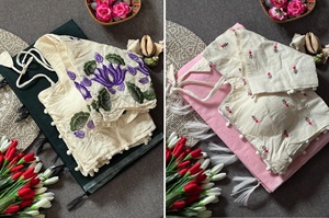 Sari Prayosha Export para Mujer, Tejido a Mano, Algodón Khadi, Bordado, con Borlas, para Uso Casual o de Fiesta, Hecho a Mano en India, de Secado Rápido - Product Image 3